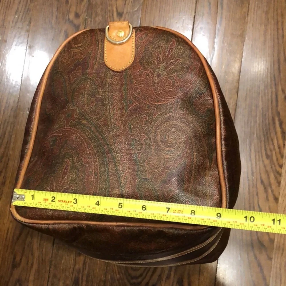 ETRO MILANO Paisley Coated Canvas Vachetta Leather Boston Shoulder Weekend Bag